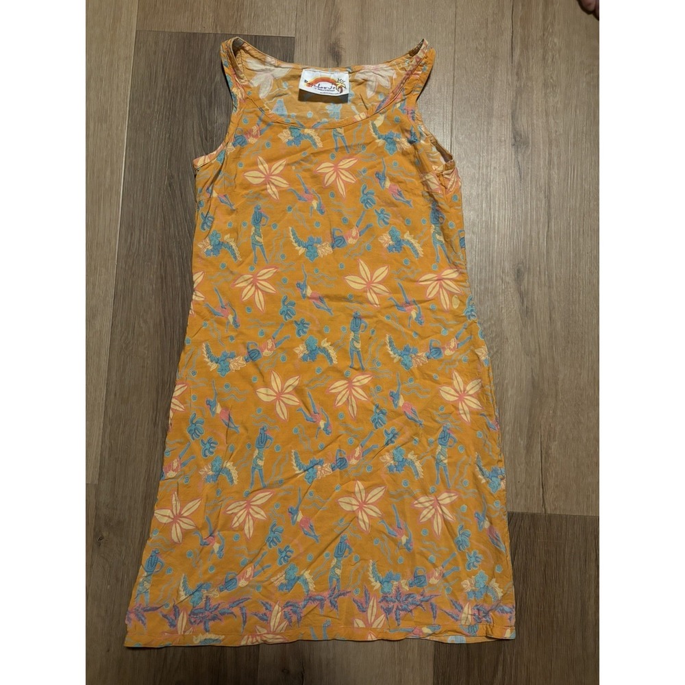 Vintage Rainbow Jo Maui Hawaii Midi Small Dress Rayon Sleeveless Tropical Womens